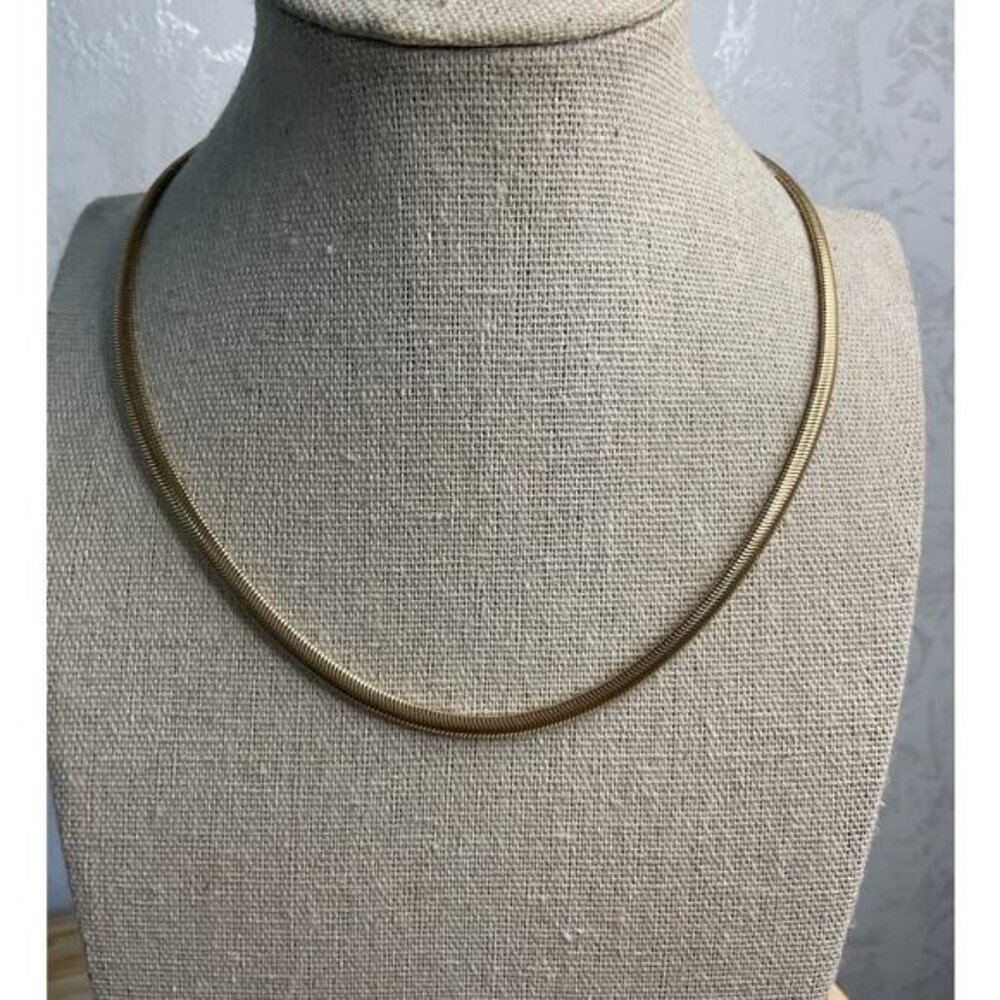 Gold Tone Snake Chain Necklace 15" With Rhinestone Clasp Adjustable